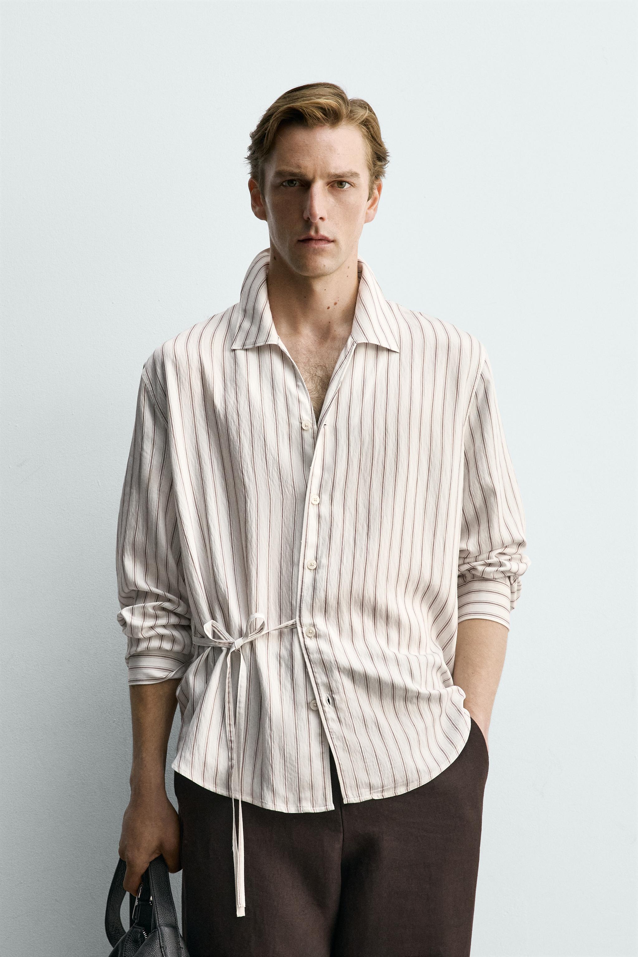 FLOWY STRIPED TIE SHIRT